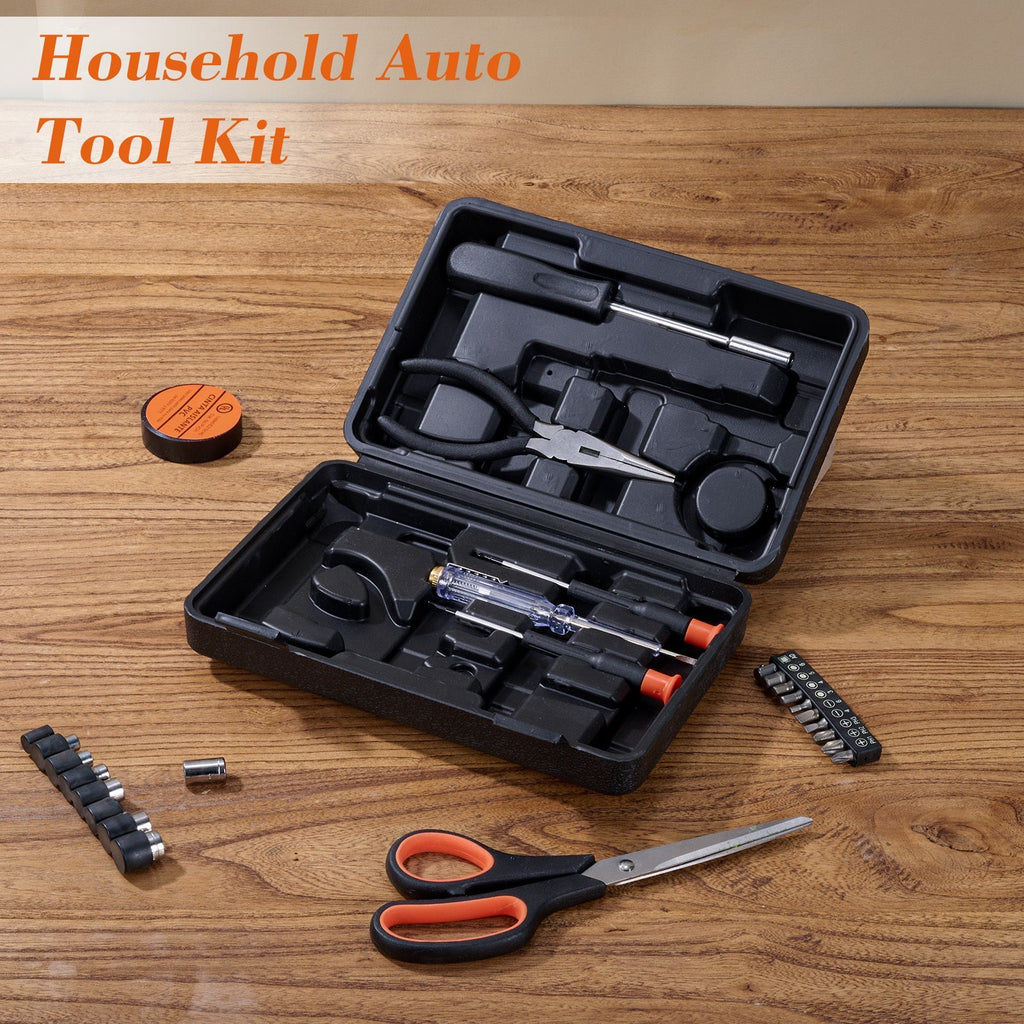 26 Pieces, Test Current Pen,Crosshead Screwdriver,Flathead Screwdriver,Safety Hammer,6-inch Combination Pliers,Allen Wrench,Aluminum Flashlight,Multi Functional Scissors,Black Insulated Tape, Home And