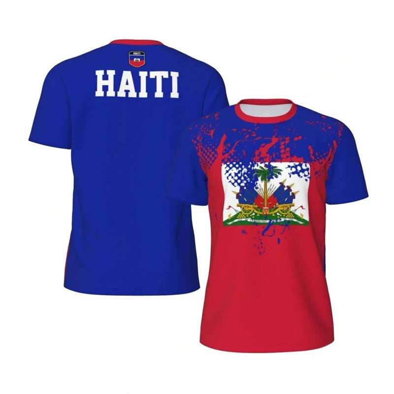 Haiti Flag 3D Printed Jersey Summer Fashion Short Sleeve Casual Mens Sports T Shirt Quick Dry Breathable Football T-shirts