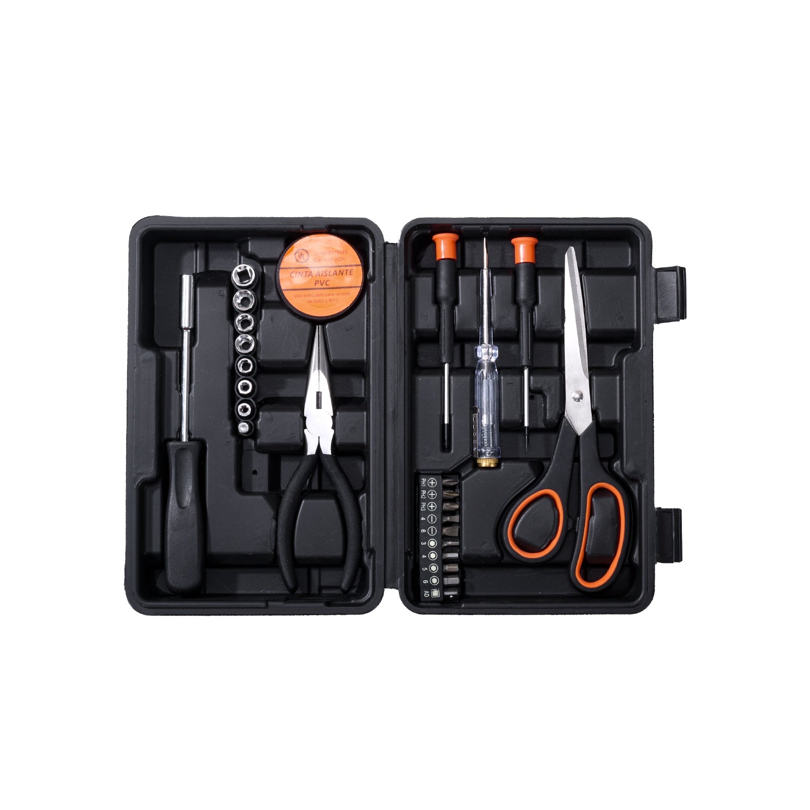 26 Pieces, Test Current Pen,Crosshead Screwdriver,Flathead Screwdriver,Safety Hammer,6-inch Combination Pliers,Allen Wrench,Aluminum Flashlight,Multi Functional Scissors,Black Insulated Tape, Home And